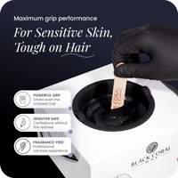 Esthetician using Black Coral hard wax warmer – strong grip formula, sensitive skin safe, fragrance-free