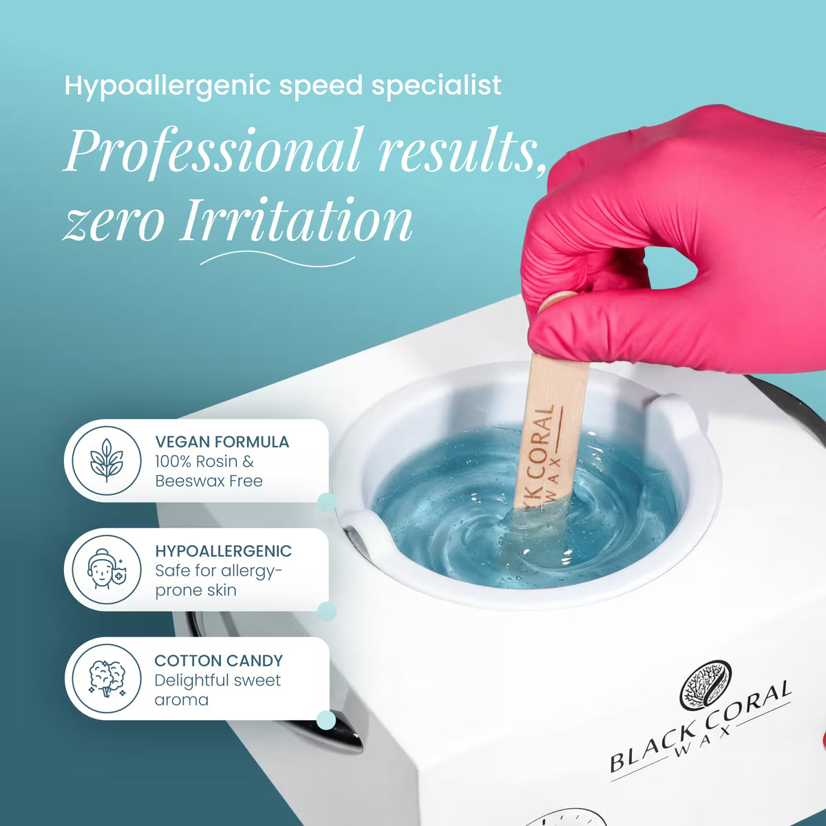 Kai hard wax application – vegan formula, hypoallergenic, safe for allergy-prone skin, cotton candy fragrance