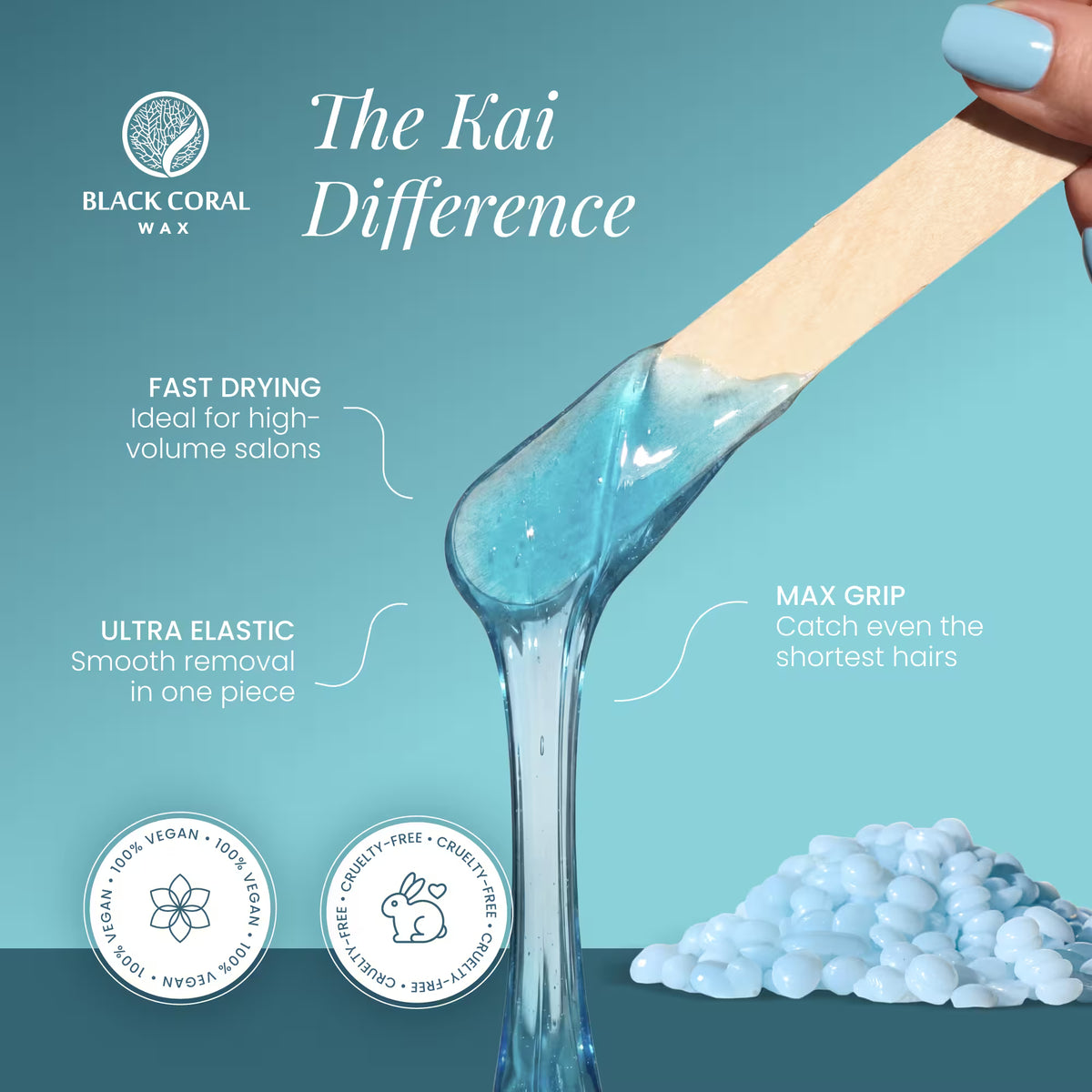 Kai blue wax on spatula – fast-drying, ultra elastic, max grip formula, 100% vegan and cruelty-free certified