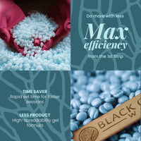 Kai blue wax beads in hands – fast-setting, high-spreadability formula, less product per session, max efficiency