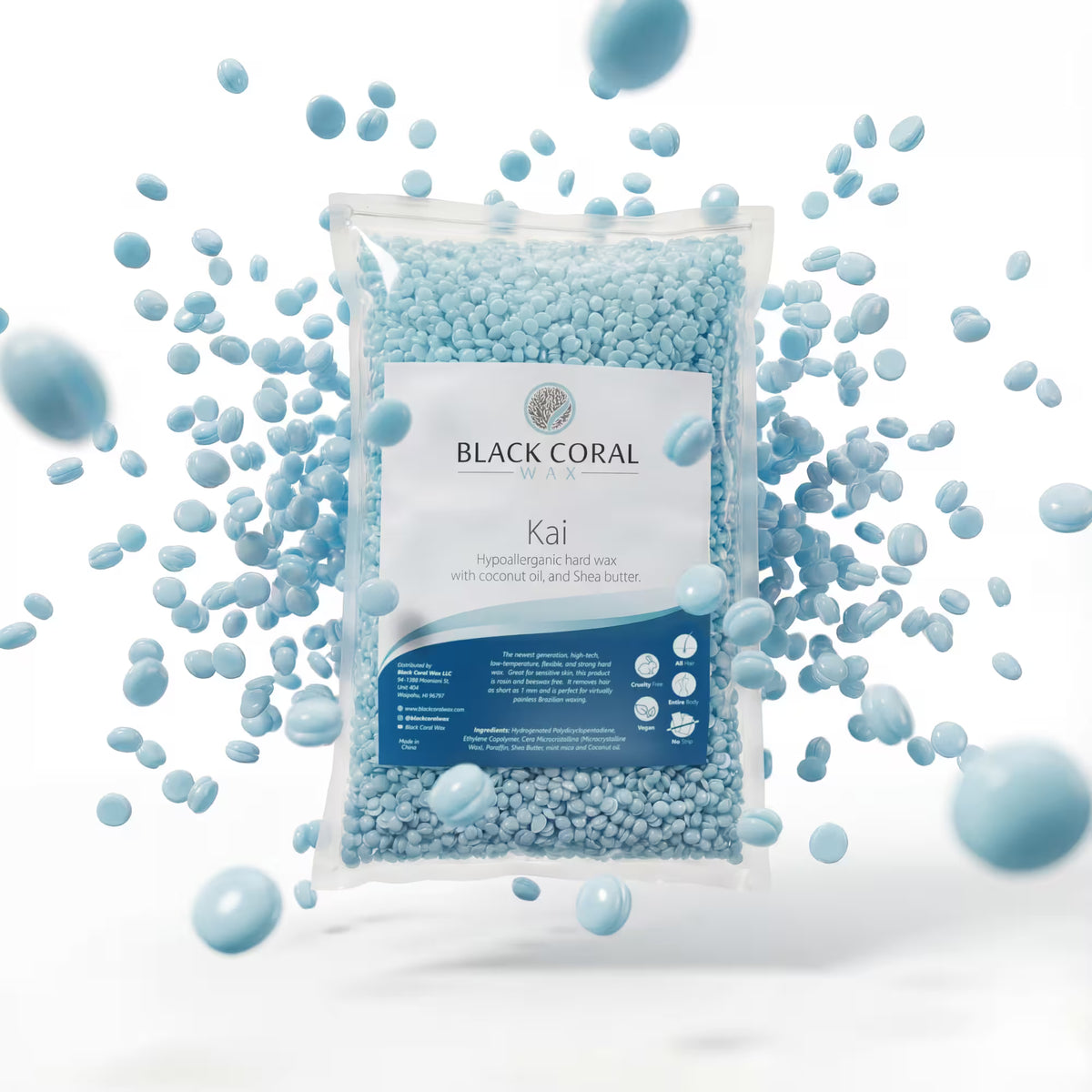 Kai Hard Wax 2.2lb – hypoallergenic blue hard wax beads with coconut oil and shea butter, vegan, cruelty-free