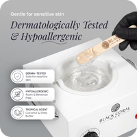 Mae'mae hard wax application from warmer – derma-tested, hypoallergenic, rosin-free formula with coconut shea scent