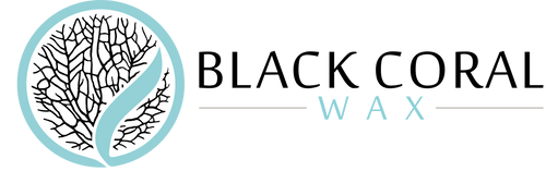 Logo with a stylized coral design inside a light blue circle on the left. A diagonal white leaf overlays the coral. To the right, the text reads REZ WAX with two horizontal lines flanking WAX.